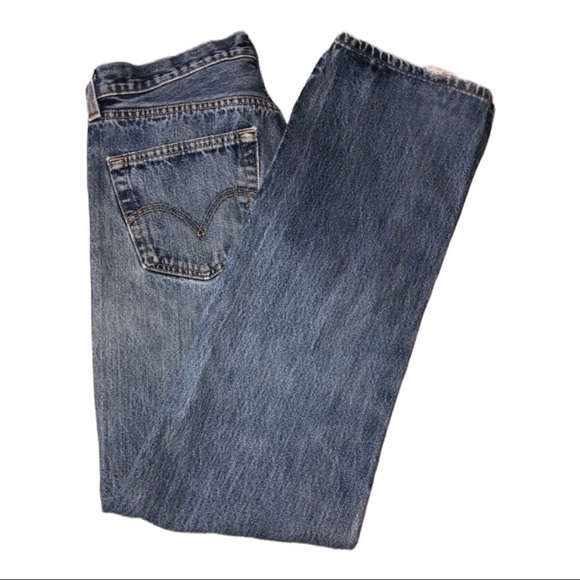 Vintage LEVIS 501 Straight Leg Button Fly Med Stonewash Denim Jeans Sz 34 - Picture 1 of 13